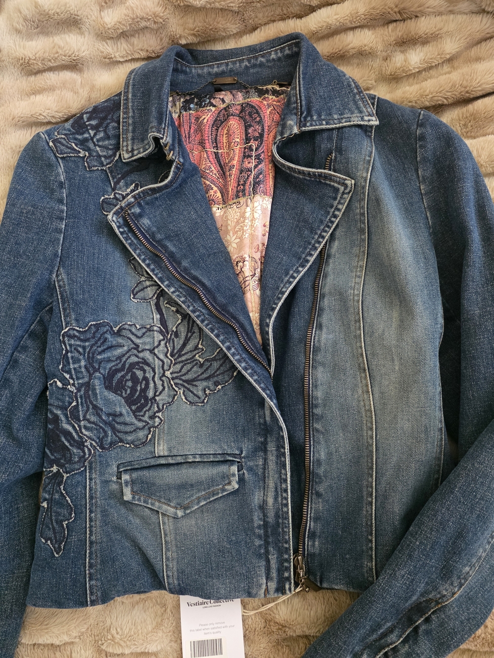 Roberto Cavalli Vintage Blue Denim Jacket with Floral Embroidery